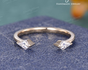 Open Wedding Band Rhombus Moissanite Wedding Band Woman Kite Shaped Diamond Wedding Band  Unique Custom Made Rose Gold Ring Enhancer Gift