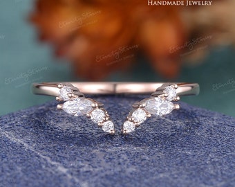 Open Wedding Band Curved Wedding Band Ring Enhance White Gold Woman Marquise Cut Moissanite Matching Unique Diamond Curved Band Custom Made