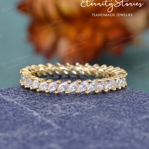 Vintage Moissanite Wedding Band Yellow Gold Women Eternity Wedding Band Woman Marquise Cut Ring Antique Cluster  Promise Gift Matching Band