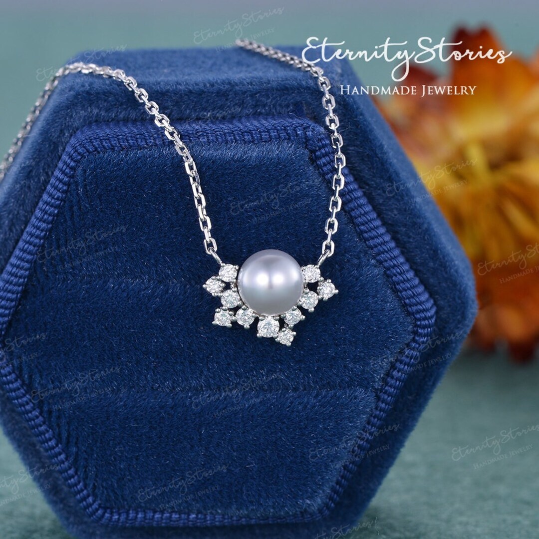 Akoya Pearl Necklace White Gold Women Jewelry Natural Pearl Pendant