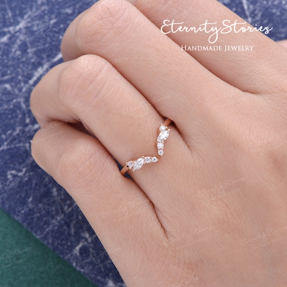 Open Wedding Band Curved Wedding Band Ring Enhance White Gold Woman Marquise Cut Moissanite Matching Unique Diamond Curved Band Custom Made