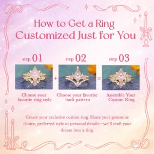 Anello di fidanzamento con zaffiro rosa a forma di cuore e ali d'angelo, gioielli fantasy con luna e stelle, regalo kawaii per ragazze magiche. immagine 2