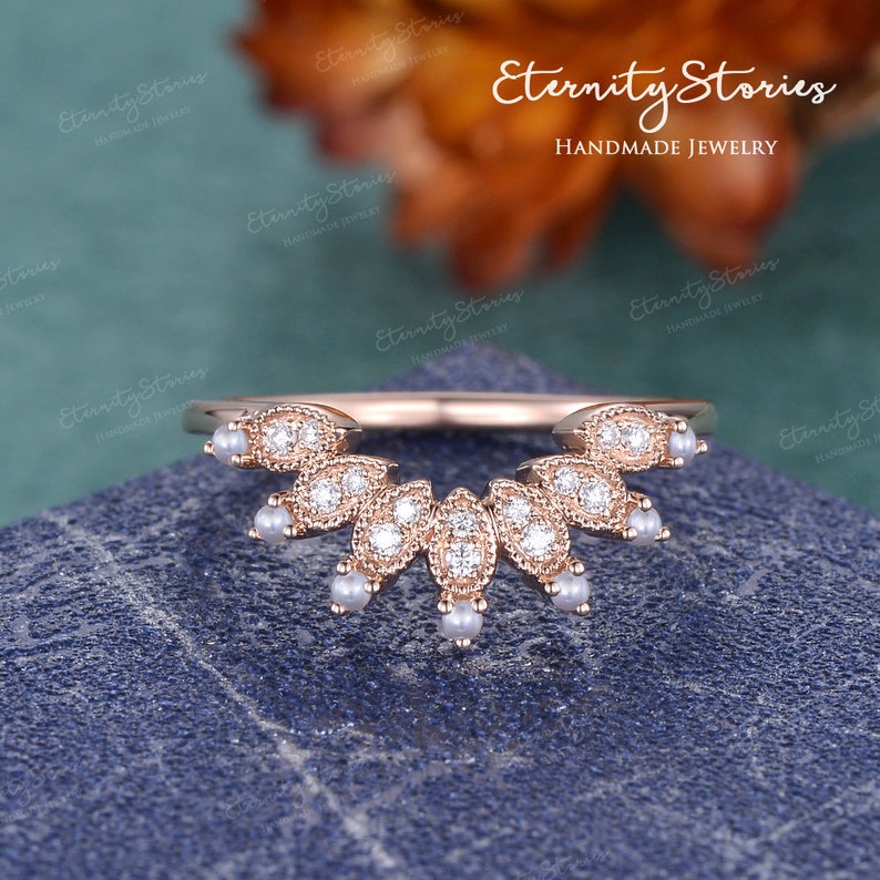 Natural Pearl Wedding Band Women Rose Gold Pear Ring Enhancer Etsy