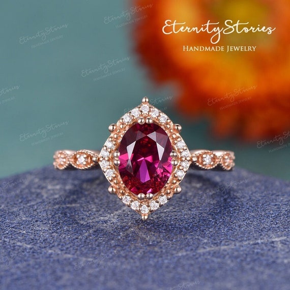 14Kソリッドゴールドルビーリング、オーバルカットルビーリング、7月の