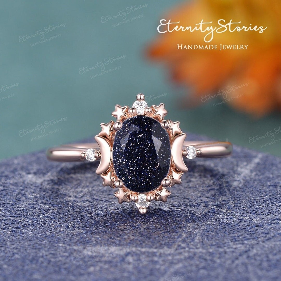 Crystal Engagement Ring Crystal Ring Blue Sandstone Engagement Etsy
