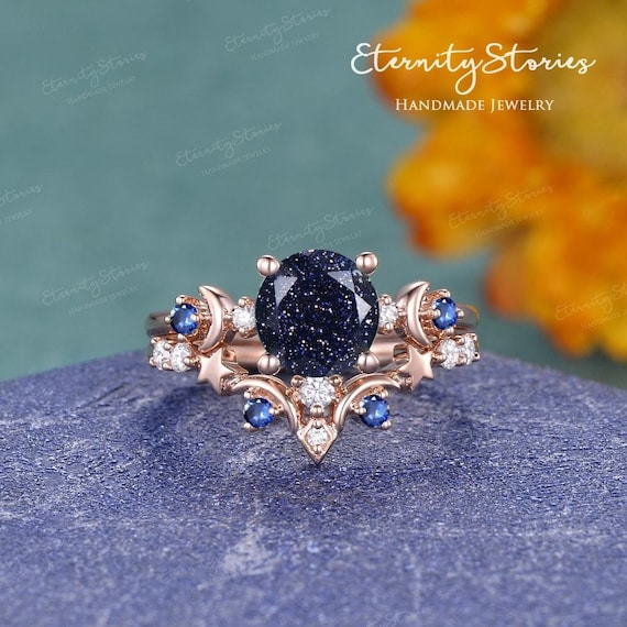 Star Sapphire Engagement Ring Sapphire Moon Ring Vintage Round