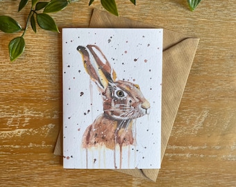 Hare greeting card, wildlife card, British wildlife collection, woodland animal card, card for mum, birthday card for dad, watercolour cards