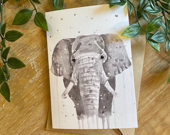 Elephant card, watercolour cards, birthday cards, elephant gifts, animal cards, card for birthday, watercolour elephant, greeting card