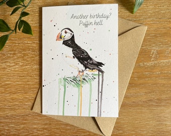 puffin birthday card, funny birthday card for him, for her, pun birthday card, funny animal card, animal pun card, bird pun, card for dad