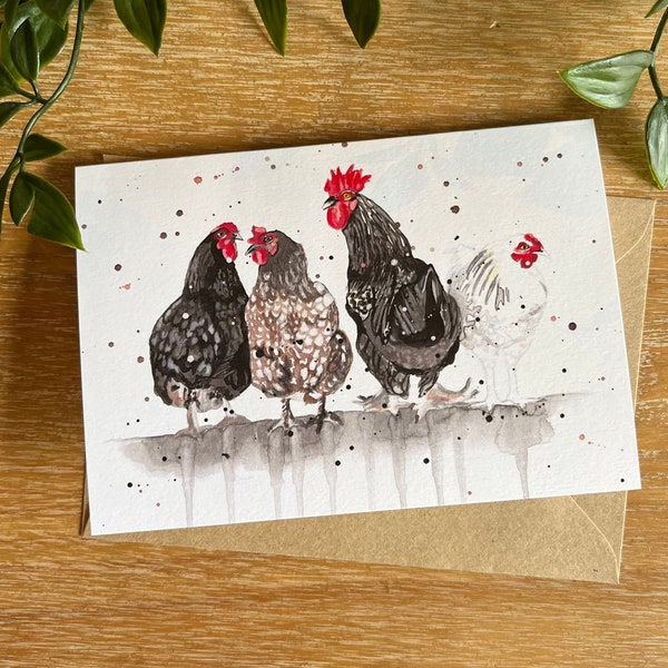 chicken cards, watercolour cards, hen card, animal greeting cards, farmyard birthday, bird greeting cards, any occasion card, card for mum