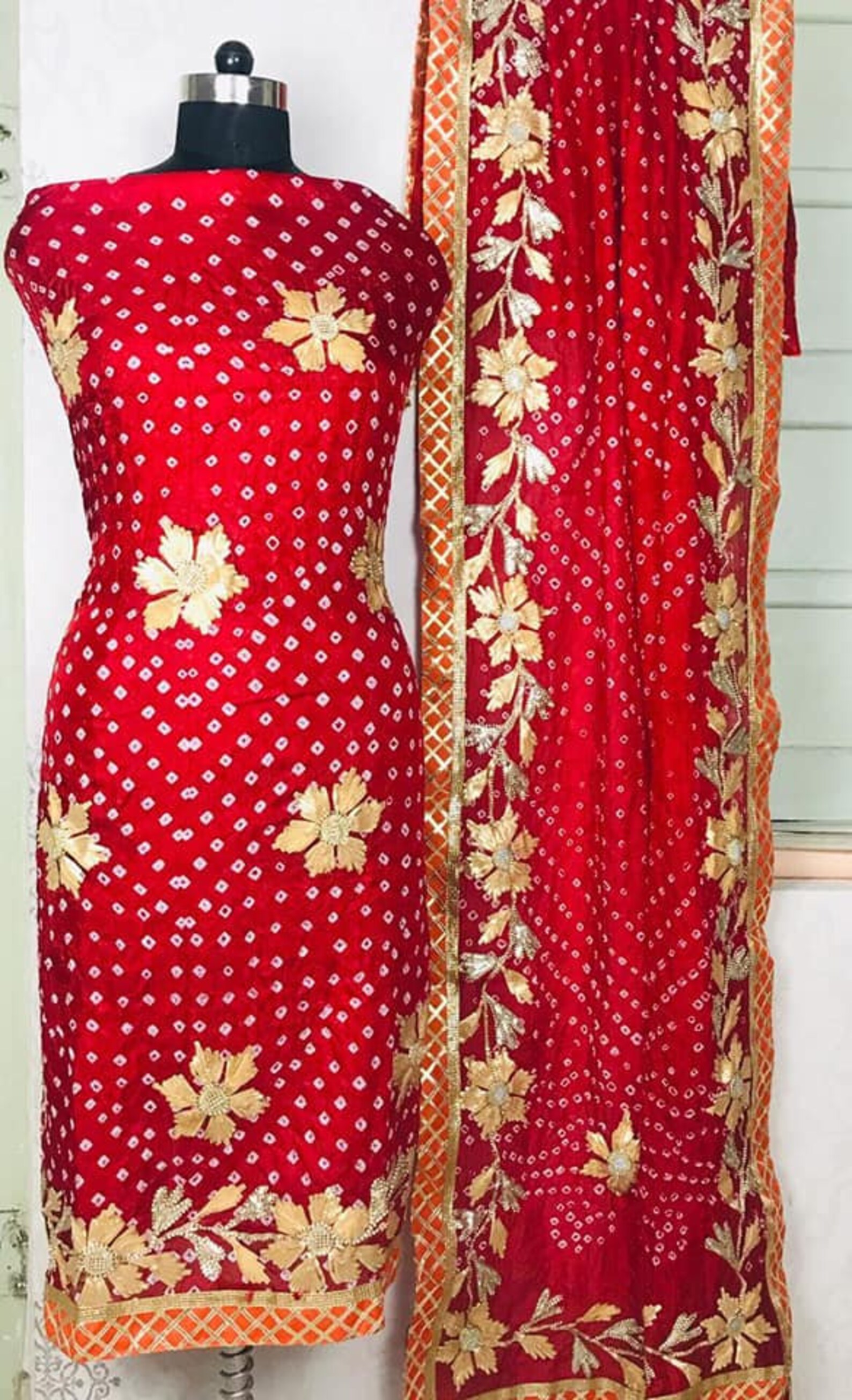 Unstitched bandhej suit dress material Bandhani suit Heavy Etsy