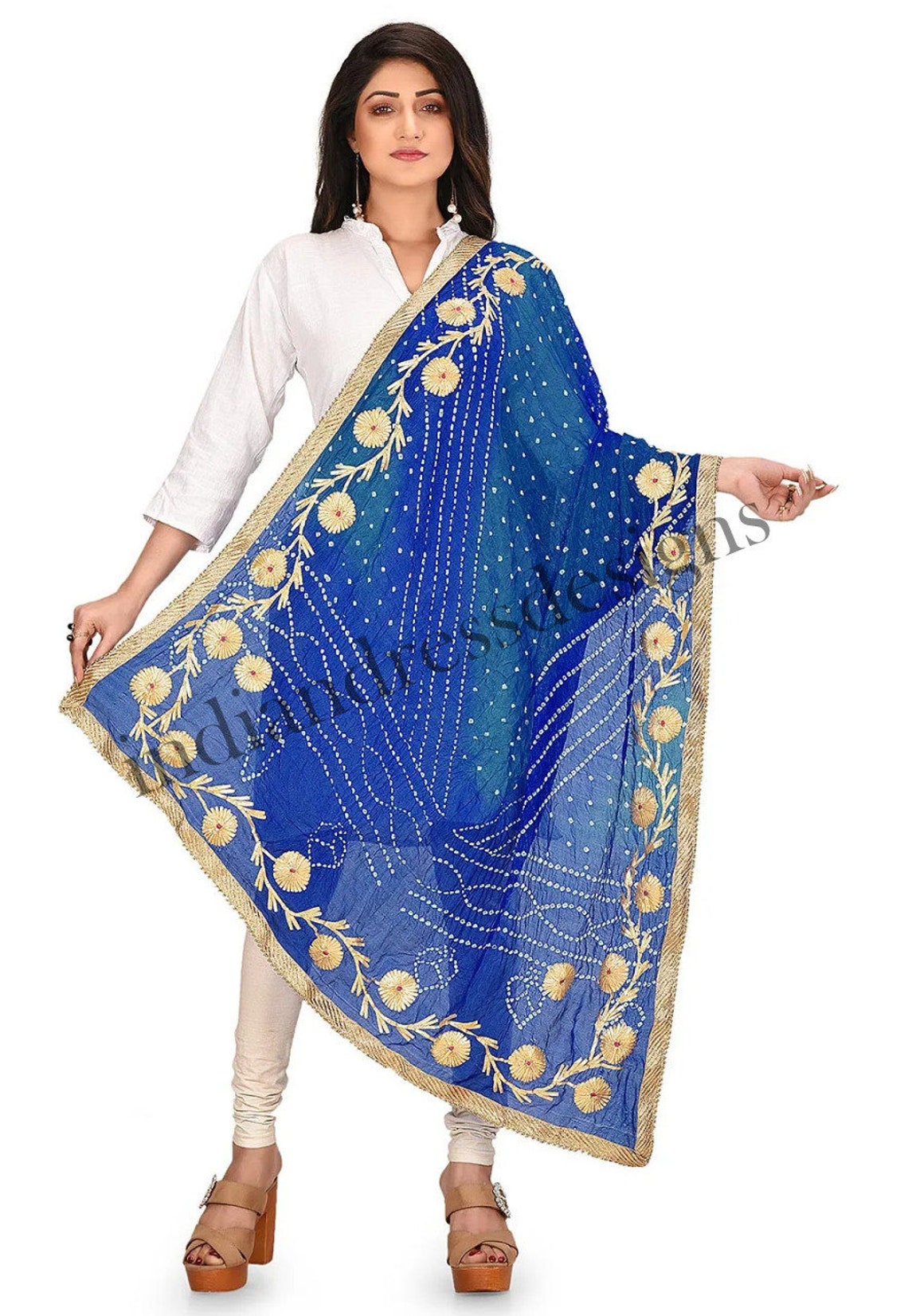 Indian Rajasthani bandhej dupatta fabric silk gotta patti work Etsy