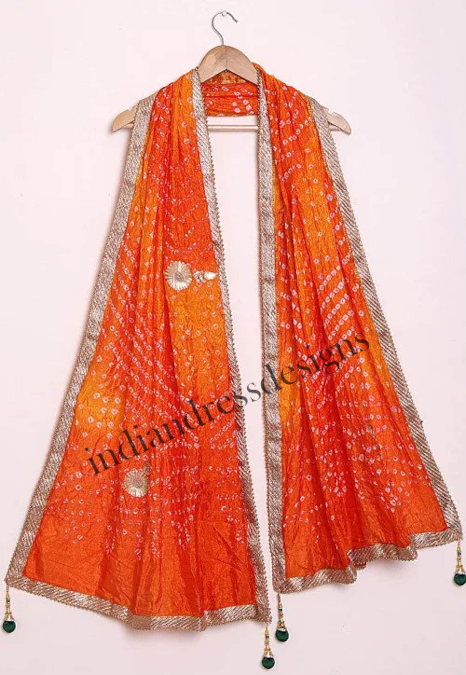 Indian Rajasthani bandhej dupatta fabric silk gotta patti Etsy