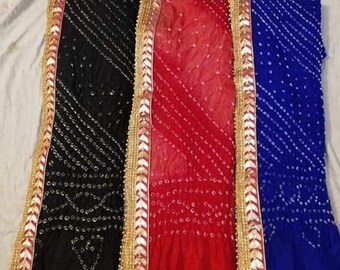 3 Bandhani womens Orignal Bandhej Silk DupattaWomen's Jaipuri Rajasthani Silk Bandhani Bandhej Heavy Dupatta with Gota Work and latkan