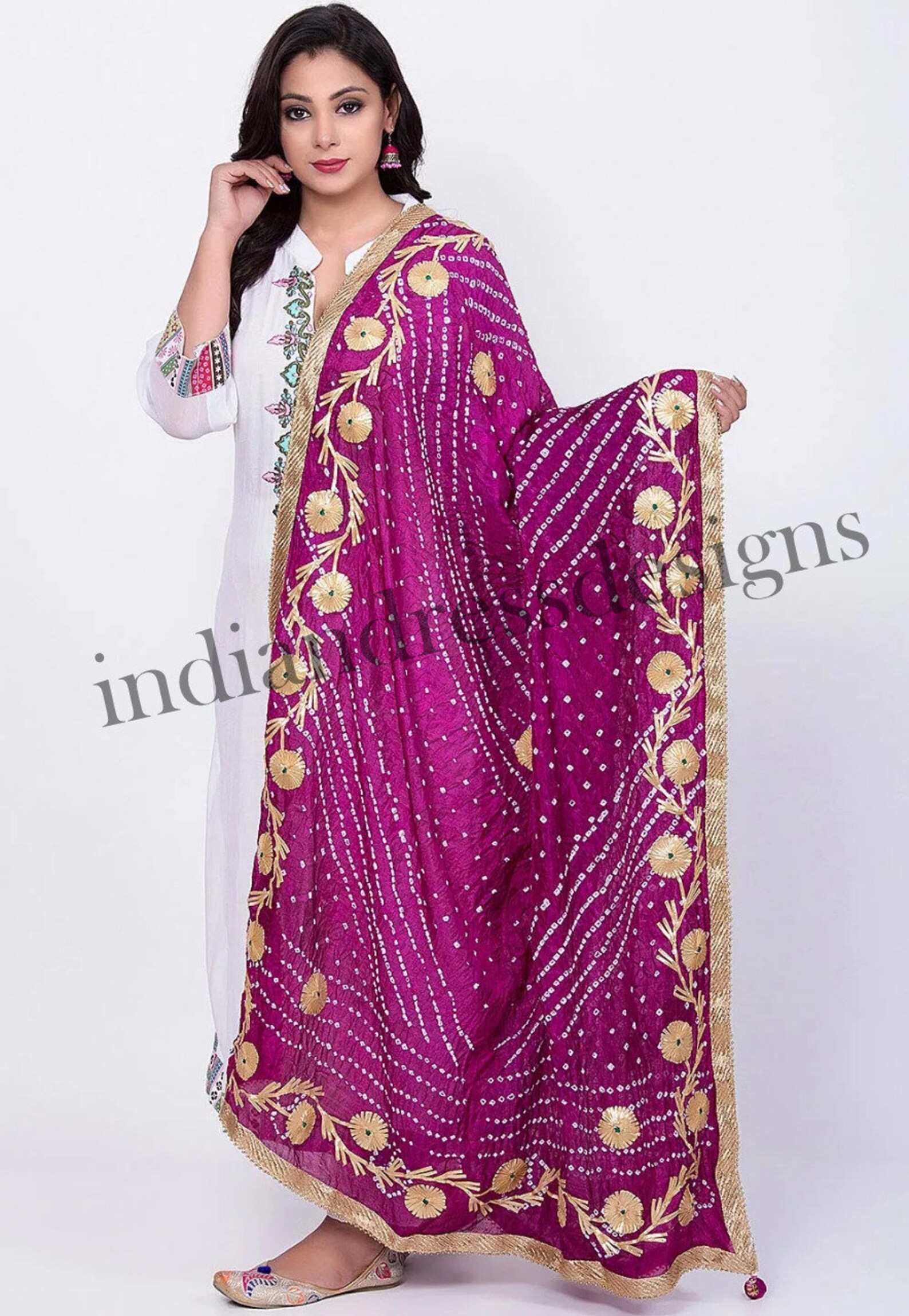 Indian Rajasthani bandhej dupatta fabric silk gotta patti work Etsy
