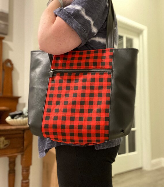 Red plaid tote sale