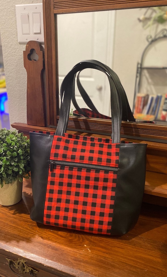 Red Plaid Tote purse Etsy