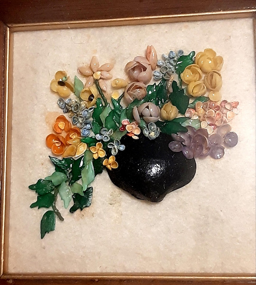 貝細工　花の絵　アート　　貝殻　作者名有り 4つのユニークな壁アートの選択 3D貝殻アート。 貝殻アート 小さな貝殻