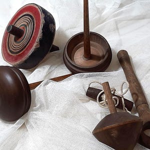 Antike Pull String Kreisel, Vintage Holzspielzeug, Retro Home Decor