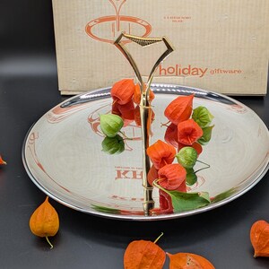 Vintage mid century modern-1960's chrome and brass serving tray made by Kromex. In original box