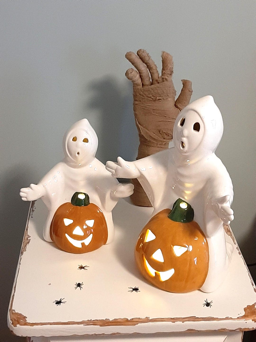 Vintage Ceramic Ghost With Pumpkin Lantern - 1980s Halloween Decor - Etsy