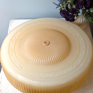 Large Vintage Art Deco Glass Ceiling Light Shade – Embossed Floral Ribbed Frosted Cover