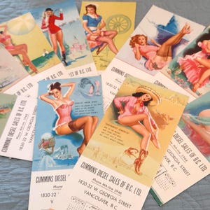 Vintage Pin up calendars Canadian Pin up advertising calendars 3 Month calendars Girlie pictures 1950 girlie calendars Cummins Diesel Pin up