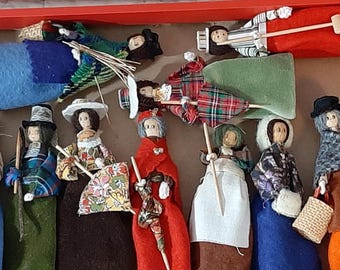 ヴィンテージ 木製人形 糸 素朴な装飾 コレクション 手作り 木製人形