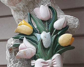 ヴィンテージ鋳鉄製チューリップフラワーキャンドルホルダーセット