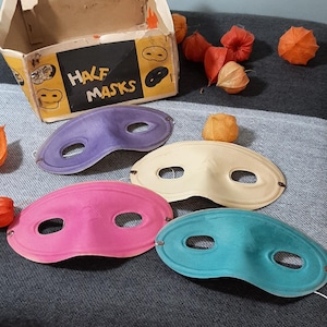Mezze maschere vintage in scatola originale vari colori Made in Japan Retro Halloween Masquerade Vintage Halloween Maschere di carta Mezze maschere fantasma