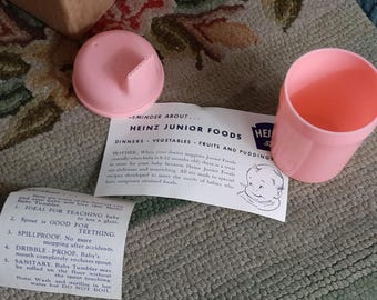 Vaso para sorber Vintage Heitz 57 Vaso para sorber rosa Vaso para sorber para niños Vaso antiderrames Vaso a prueba de derrames Vaso de plástico Vaso con boquilla Vaso de entrenamiento Auténtico.