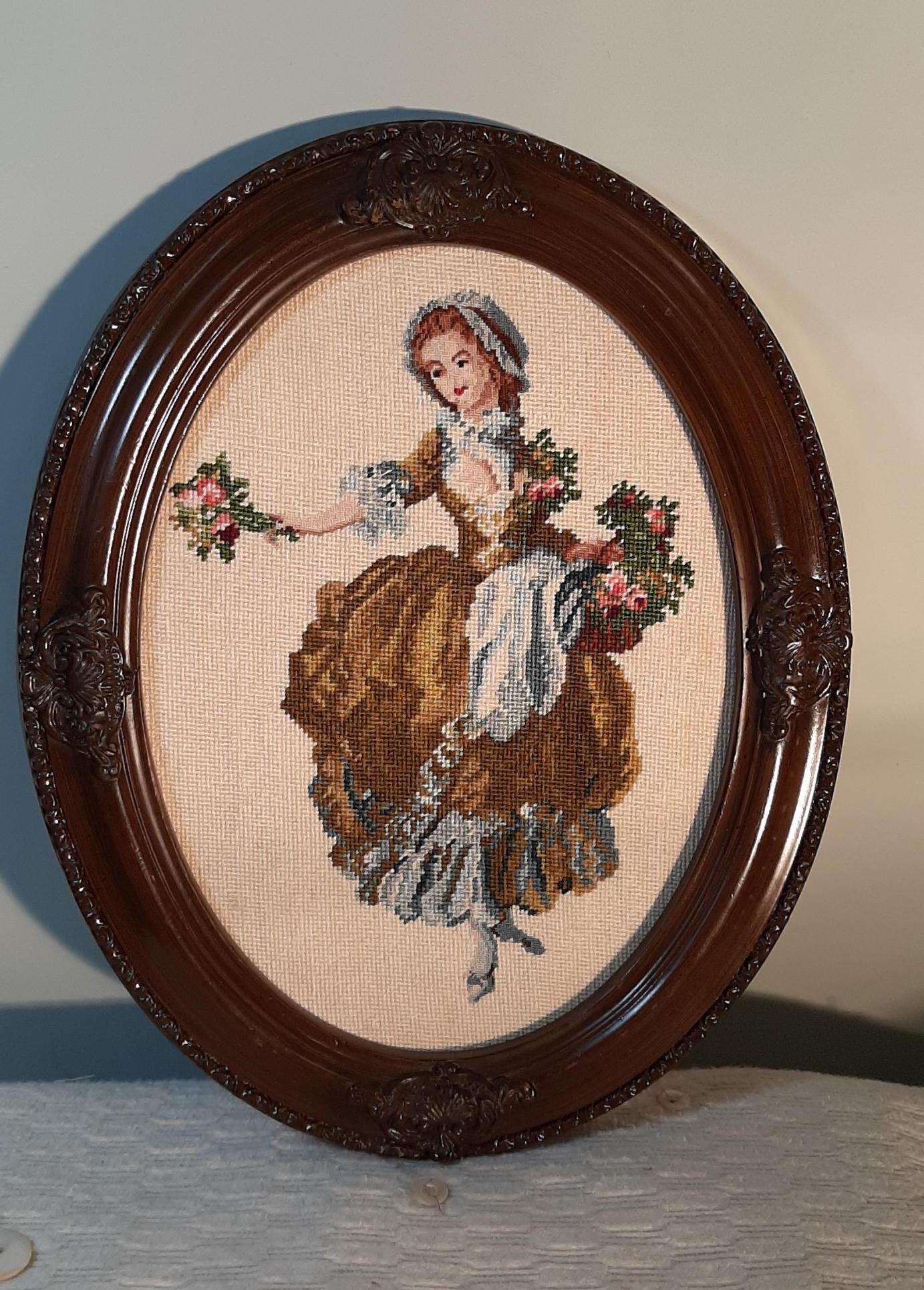 プチポワン 刺繍 フランスヴィンテージ ハンガー 花柄 | 白 紫 カーキ