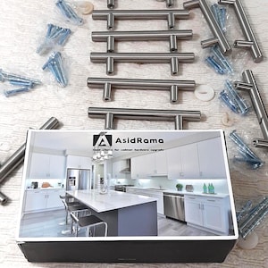 Puxadores de gaveta da marca Asidrama em aço escovado, pacote com 10 unidades, novos na caixa, peças de móveis de qualidade, maçanetas de ferragens, acessórios para armários