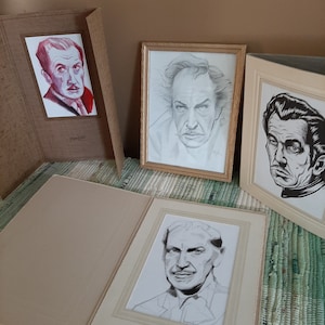 Conjunto de 4 retratos de Vincent Price Dibujados por los artistas canadienses Alex Black y Meghan Black Actor de películas de terror Arte mural de Halloween Arte original