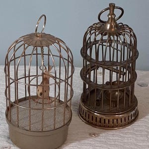 2 Vintage miniature brass bird cages Solid brass functional bird cage Decorative singing bird/cage  Collectable Bird house Bird house decor