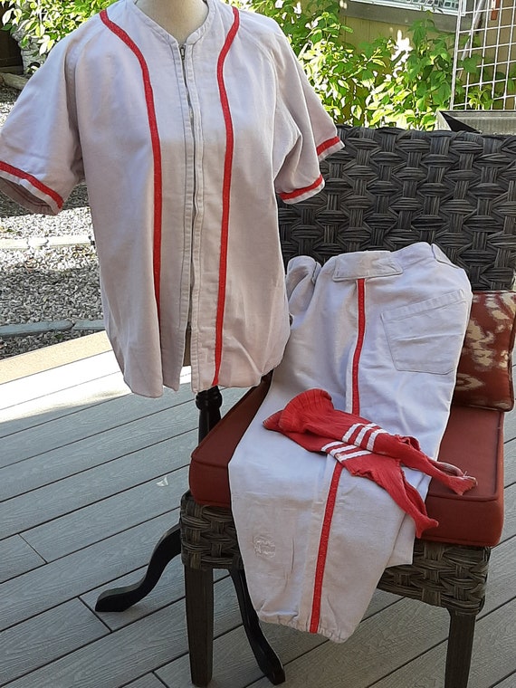 Vintage 1950's Game Played Flannel Baseball Uniform Made by Unique