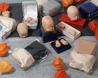 Vintage bisque porcelain doll's head and hands Doll restoration crafting supplies Baby doll parts Baby doll fists Brown/beige shades Ex cond