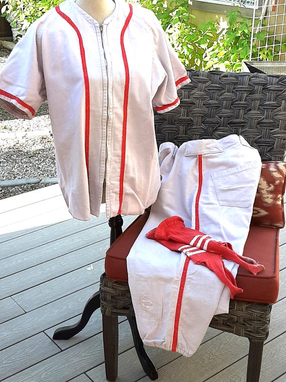 1950s Baseball Uniform Set: Vintage Flannel Shirt & Pants, Toronto