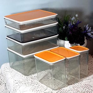 Vintage Dutch Mepal food storage system Made-Holland Dried food storage 7 Air tight containers Colorful Practical Stackable Dishwasher safe