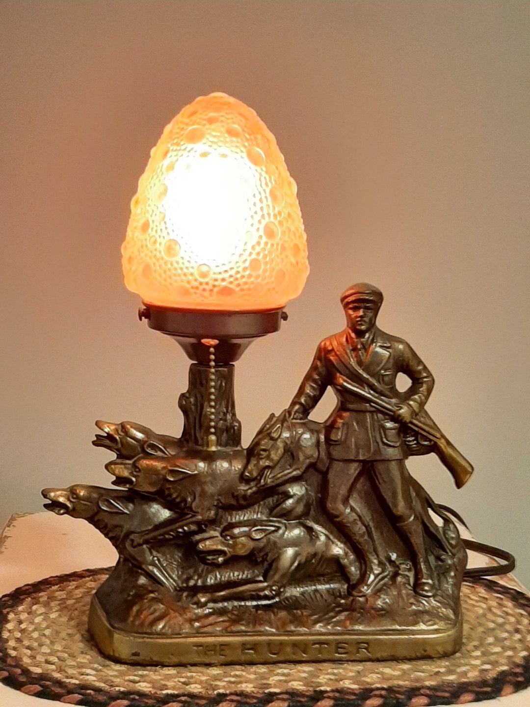 Lamp the Hunter Antique Art Deco Copper Bronzed Table Lamp With Frosted ...
