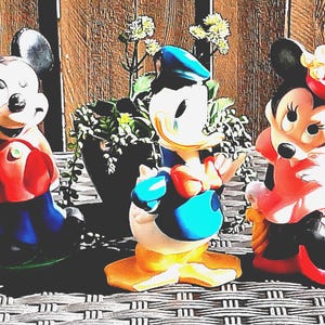 Vintage Rubber Disney banks. Mickey Minnie and Donald Duck Some paint loss Sold as a set  Piggy bank Vintage Disney Collectable toys