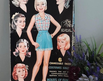 Set de muñecas de papel vintage 7 en 1 – 6 caras intercambiables, juguete de mediados de siglo