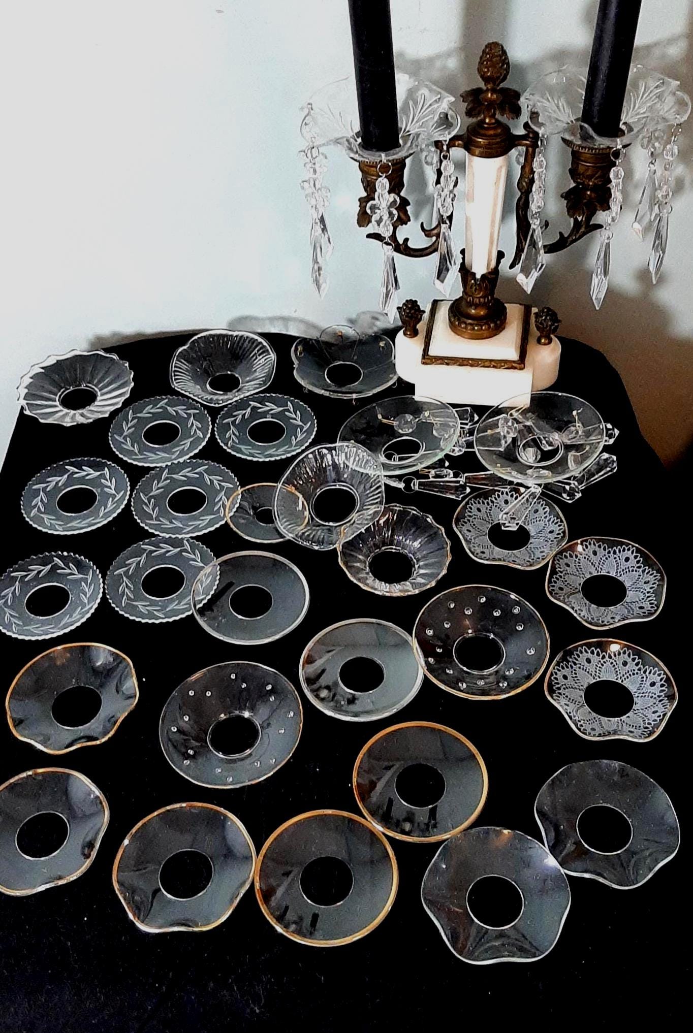 2 Bobeches In Vetro Temperato Con Pendenti In Cristallo - Antigoccia Per Candeliere, Decorazione Romantica Per Matrimoni E Feste