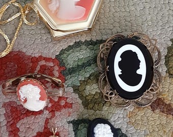 Kameeschmuck Kamee leichter Kamee Schalclip Kamee Anstecknadel Kamee Anhänger Muschelgemmen Glasgemmen Vintage Kameen Vintage Schmuck Royal Elsa