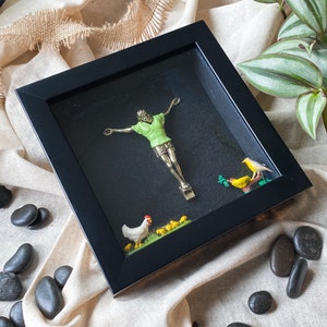 Upcycled Jesus  Crucifix Jesus In A Dress Drag Queen Repurposed Occult Religion Country Decor Farming Jesus Dressing Jesus series Religious