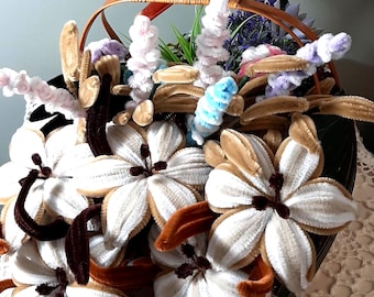 Flores para limpador de cachimbo Buquê de flores para limpador de cachimbo Flores de chenille Flores de primavera para limpador de cachimbo artesanais Lírios para limpador de cachimbo Decoração para casa