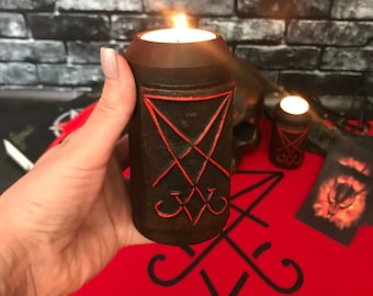 Luzifer Sigil Altar Kerzenständer Ritual Kerzenhalter Dämonologie Okkulte Hexerei Lieferungen Zauberei Handgefertigt