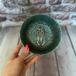 Assiette de bol d'autel égyptien Scarabée plat d'offrandes rituelles fournitures de sorcellerie décor occulte outil païen artisanal