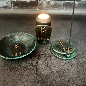Fehu Runes Altar Ritual SET Money magic Esoteric symbol Witchcraft supplies Handcrafted