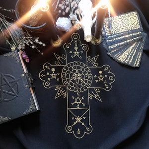 Orden goldene Morgenröte Tischdecke Rosen Kreuz Tuch Altar Dekoration Wahrsagen Tuch Hexerei Bedarf Zauberei